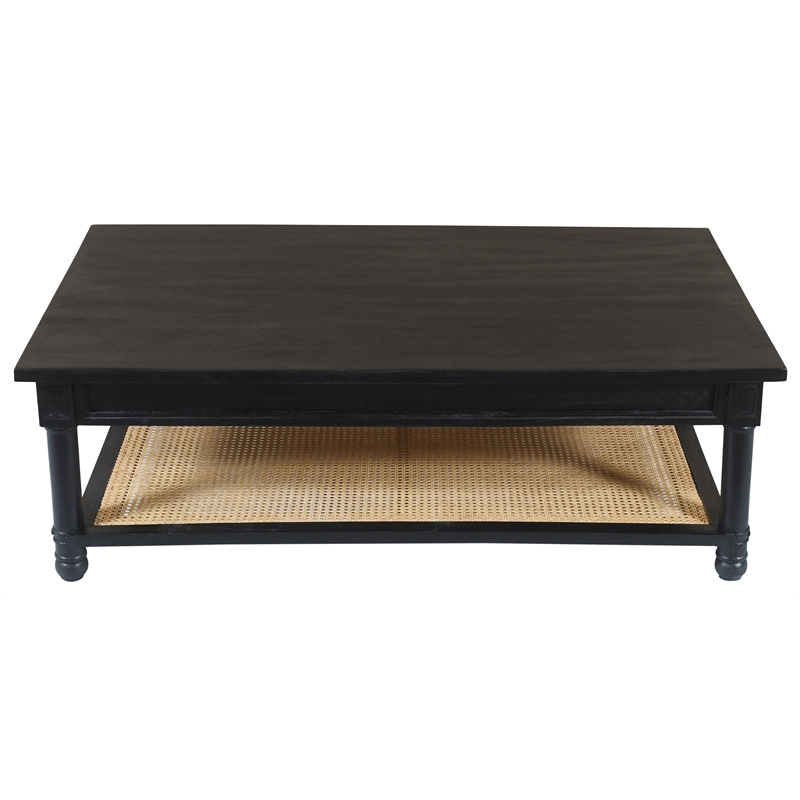 Navice 1 Woven Shelf Cocktail Table with Solid Wood in Black Finish