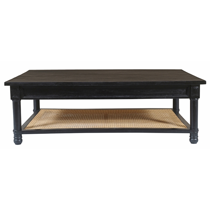 Navice 1 Woven Shelf Cocktail Table with Solid Wood in Black Finish