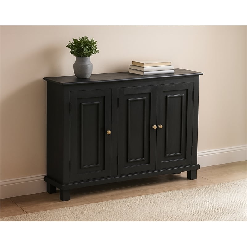 Bayside Jensen 3-Door Solid Wood Sideboard in Charcoal Gray Finish