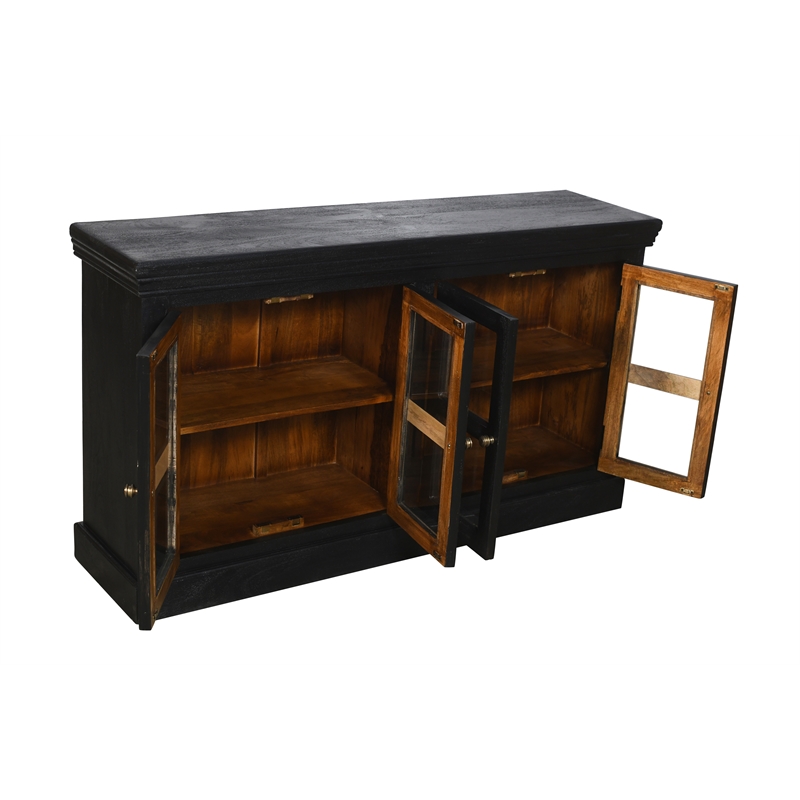 Moti Peachtree 4-Door Mango Solid Wood & Glass Sideboard in Charcoal Gray
