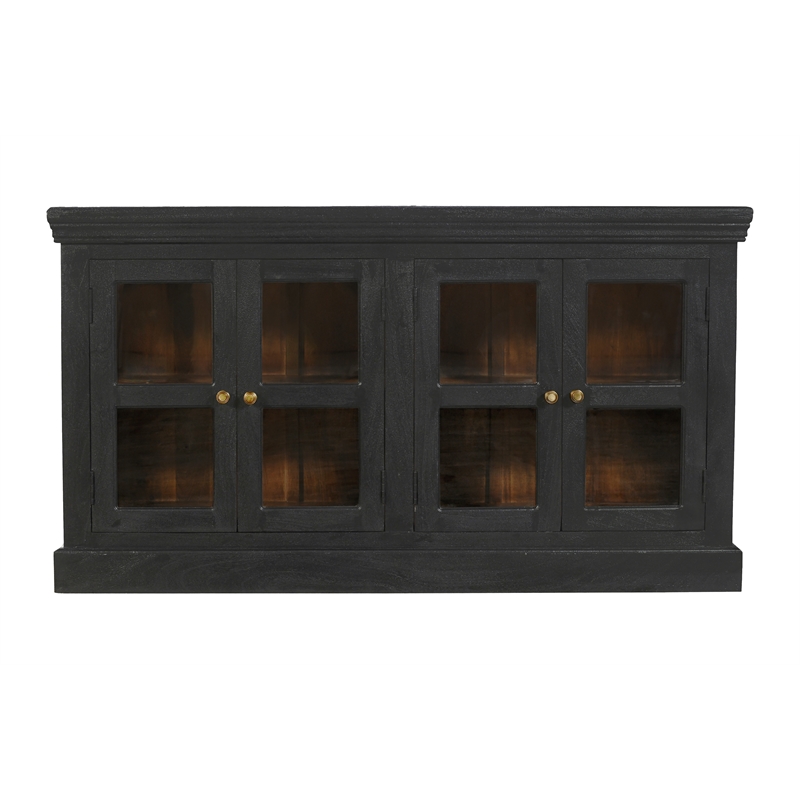 Moti Peachtree 4-Door Mango Solid Wood & Glass Sideboard in Charcoal Gray