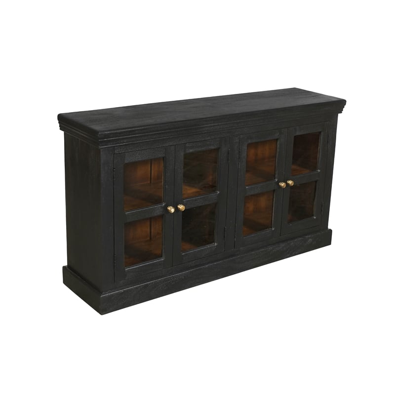 Moti Peachtree 4-Door Mango Solid Wood & Glass Sideboard in Charcoal Gray