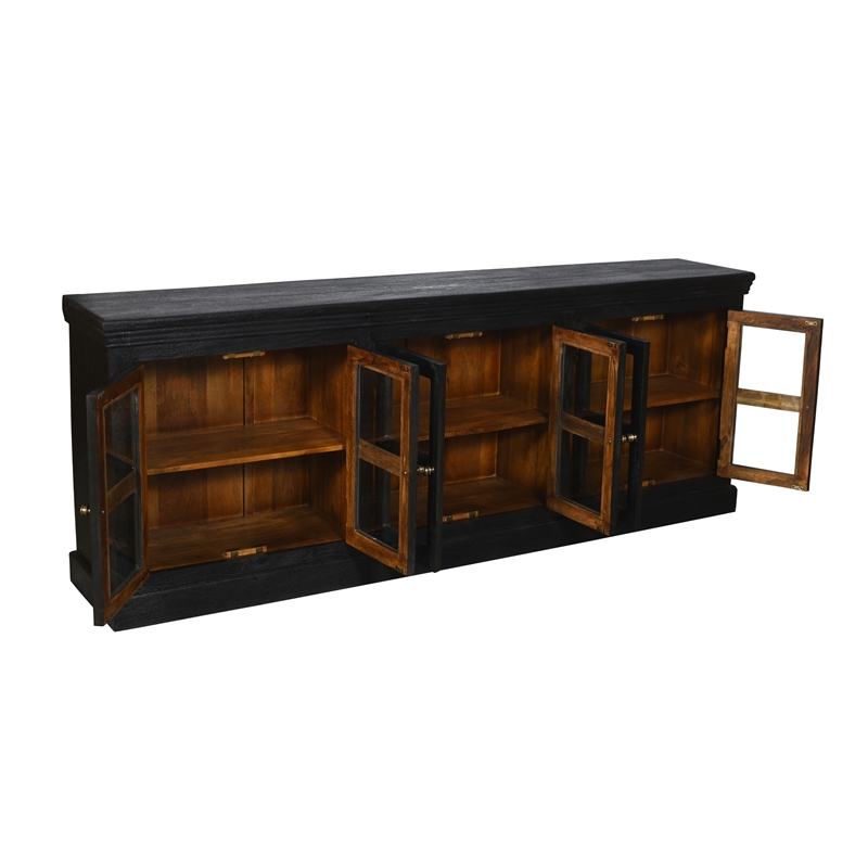Peachtree 6-Door Mango Solid Wood & Glass Sideboard in Charcoal Gray