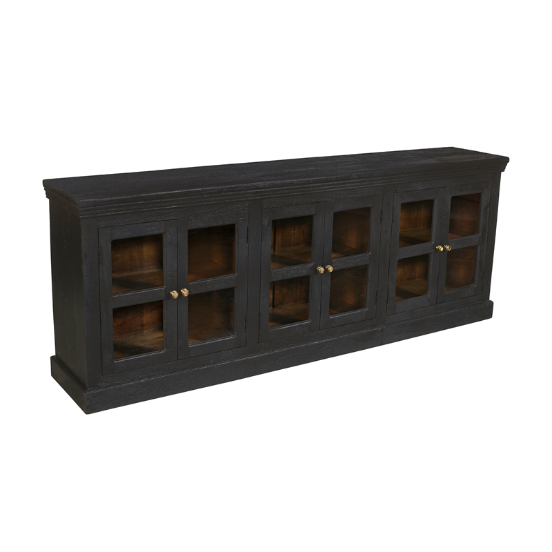 Peachtree 6-Door Mango Solid Wood & Glass Sideboard in Charcoal Gray