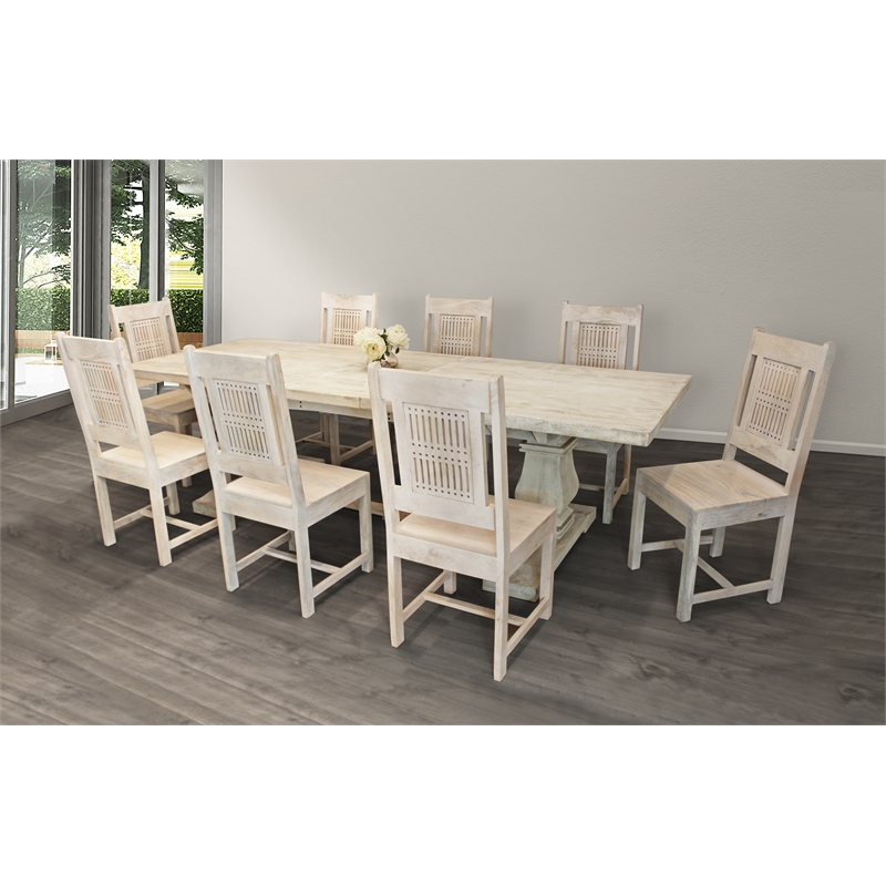 Benedict 9-Piece Extension Dining Table Set with 8 Chairs in Ivory Finish