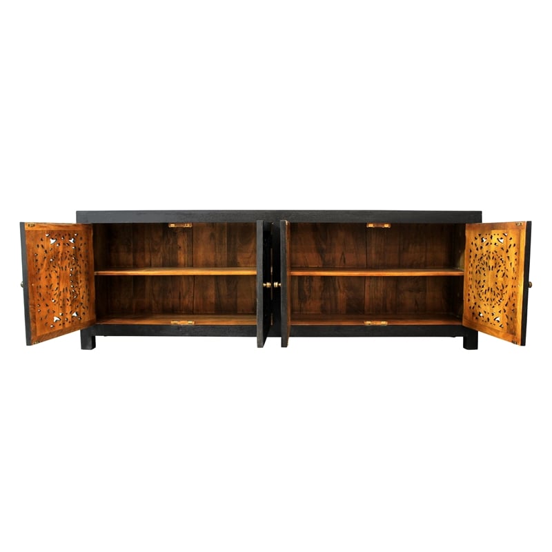 Carter Weatherly 4-Door Solid Wood Media Cabinet in Charcoal Grey Finish