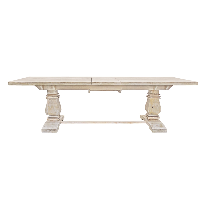 Benedict Extendable Dining Set with 10 Solid Wood Chairs in Ivory Boucle Fabric