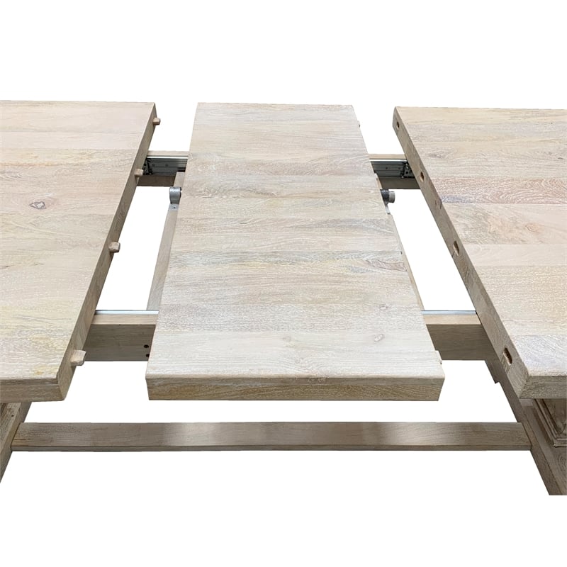 Benedict Extendable Dining Set with 10 Solid Wood Chairs in Ivory Boucle Fabric