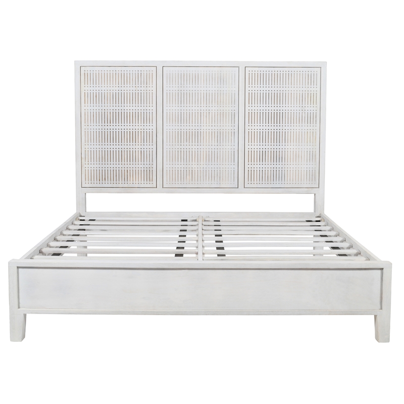 Sarah Queen Sized Mango Solid Wood Bed with Brushed Ivory Finish