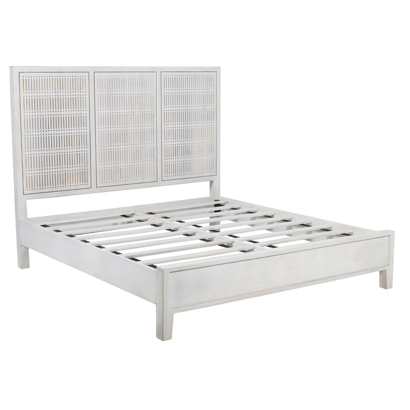 Sarah Queen Sized Mango Solid Wood Bed with Brushed Ivory Finish