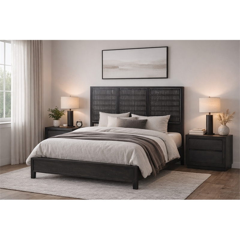 Sarah Queen Sized Mango Solid Wood Bed with Antique Brown Finish