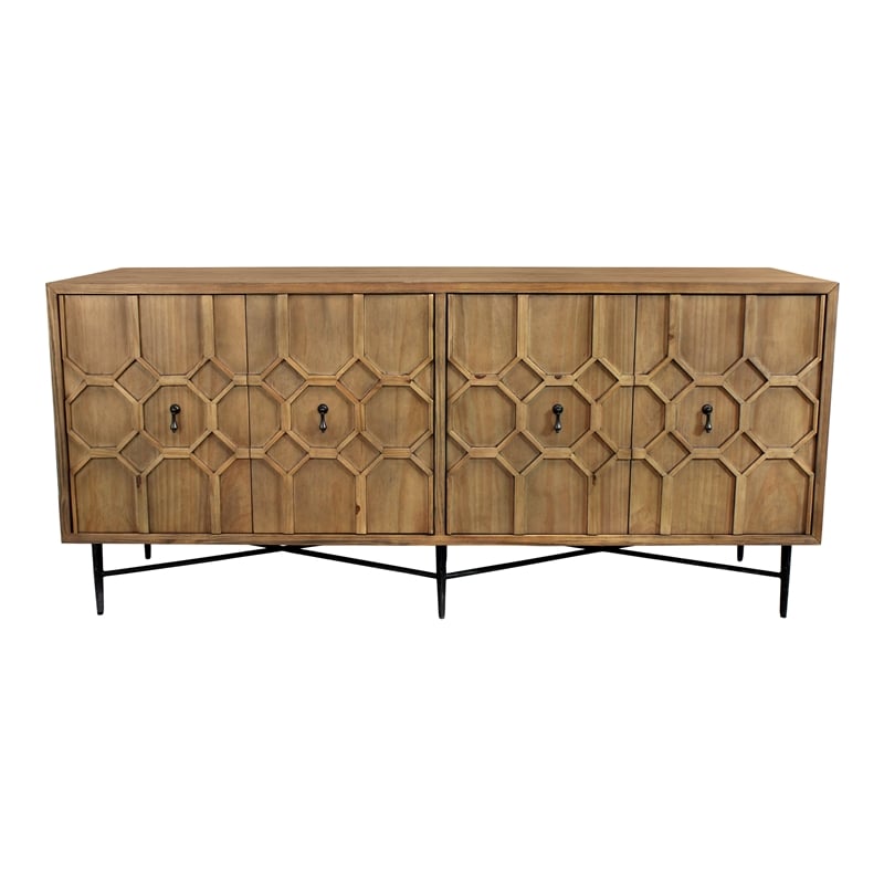 Samara 4-Door Recycled Pine Wood Sideboard in Natural Finish