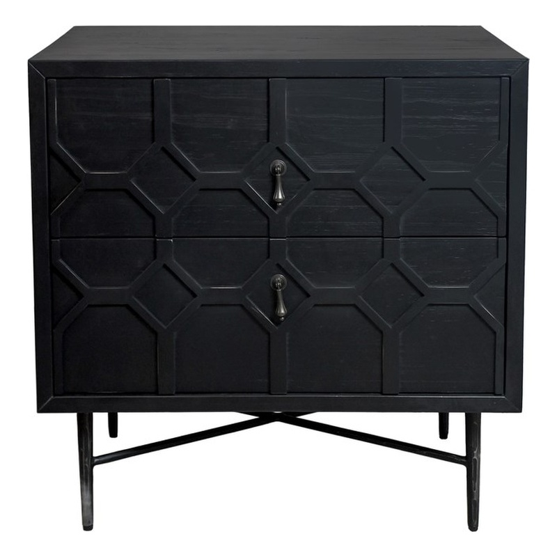 Samara 2-Drawer Recycled Pine Wood Nightstand on an Iron Base
