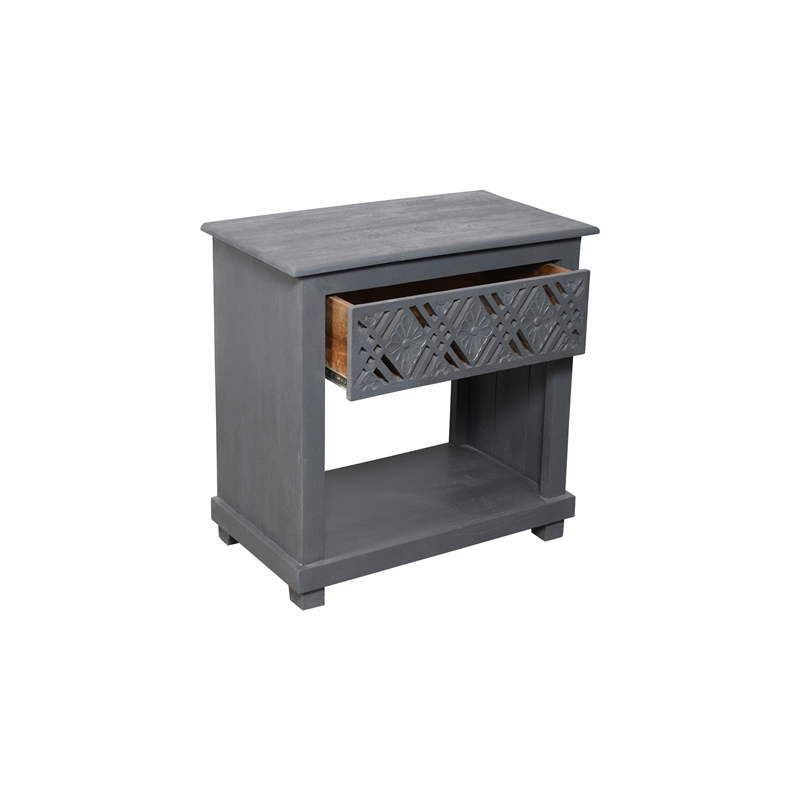 Manny 1-Drawer Solid Wood Nightstand With Metal Glides in Gray Finish