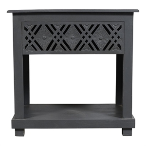 Manny 1-Drawer Solid Wood Nightstand With Metal Glides in Gray Finish