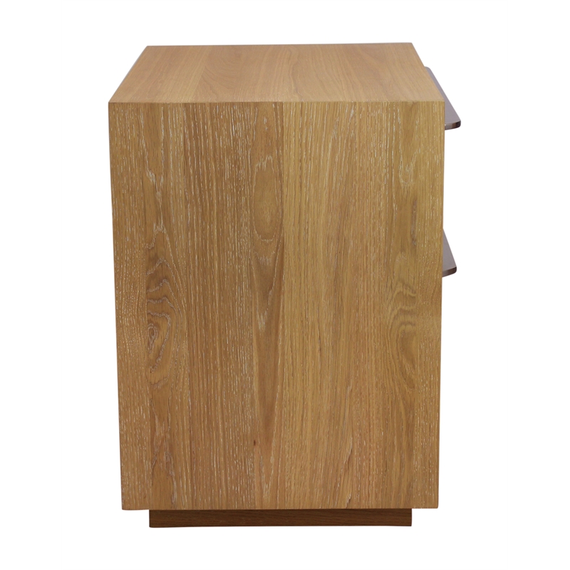 Sarasota Large 2-Drawer Oak Wood Nightstand with Metal Handles in Natural Finish