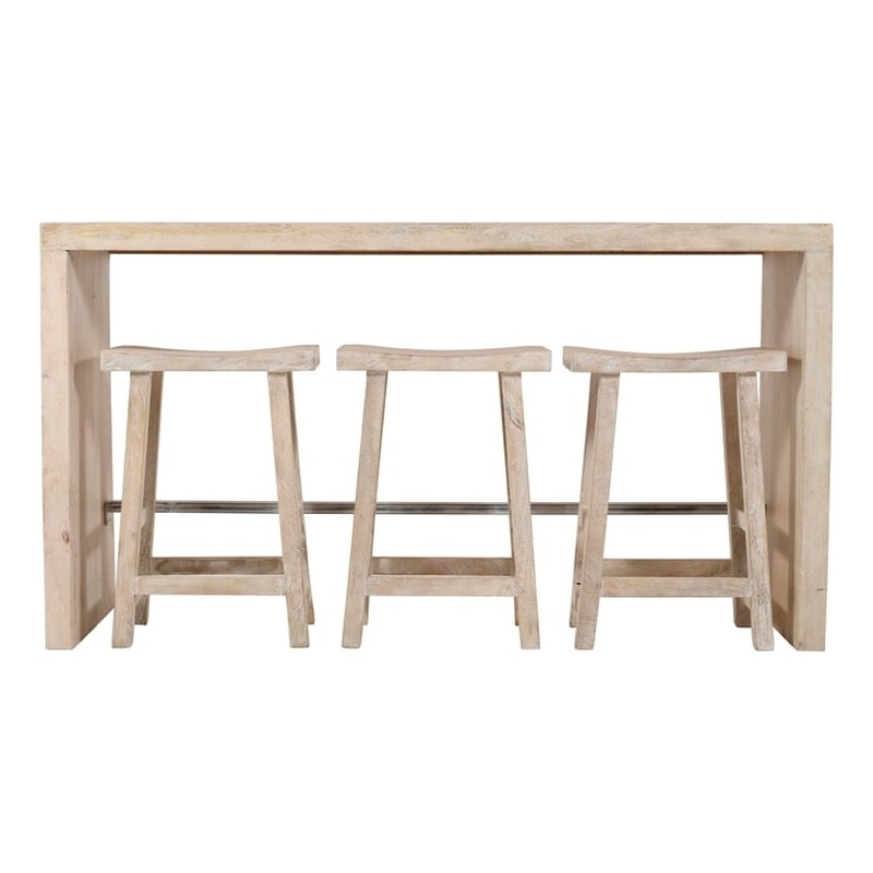 Montez 4-Piece Solid Wood Bar Table and Stools Set in Brushed White Finish