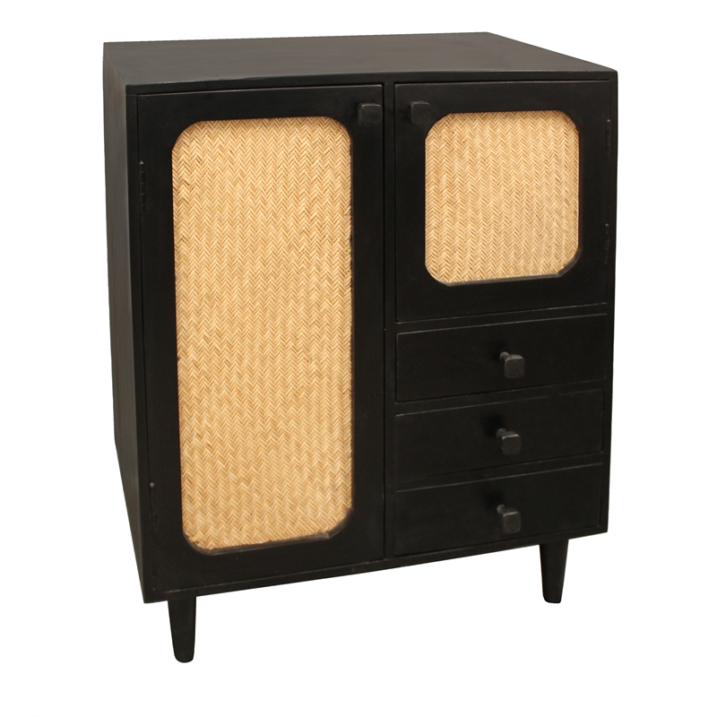 Lavaca Solid Wood and Cane 3-Drawer 2-Door Sideboard in Brown