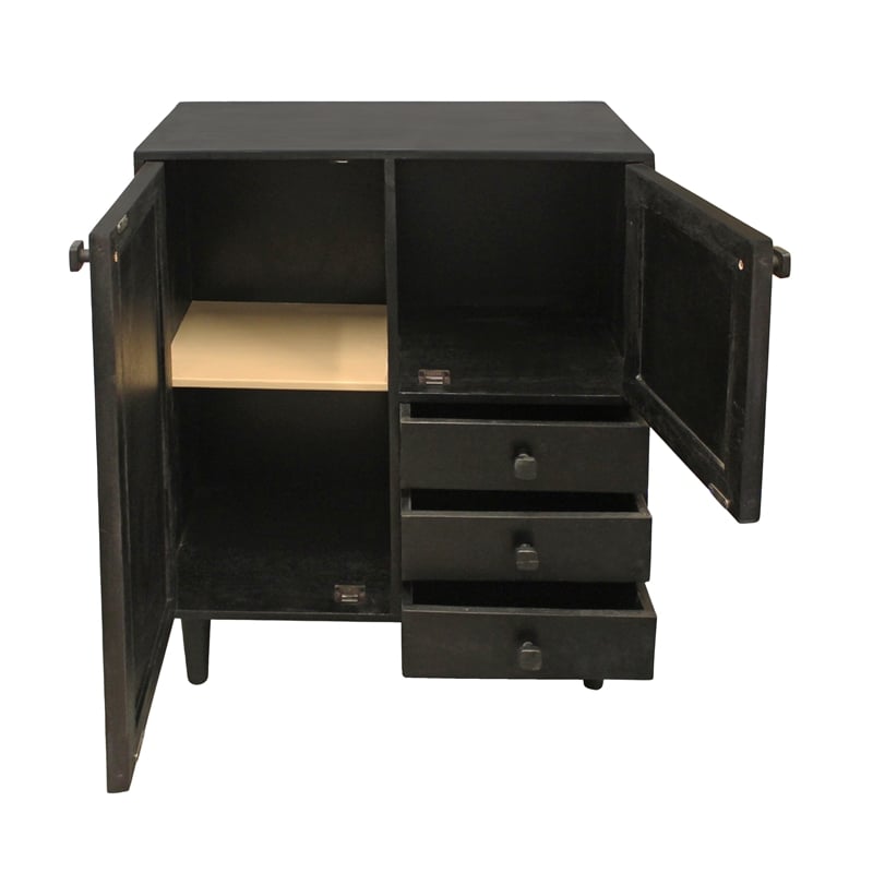 Lavaca Solid Wood and Cane 3-Drawer 2-Door Sideboard in Brown