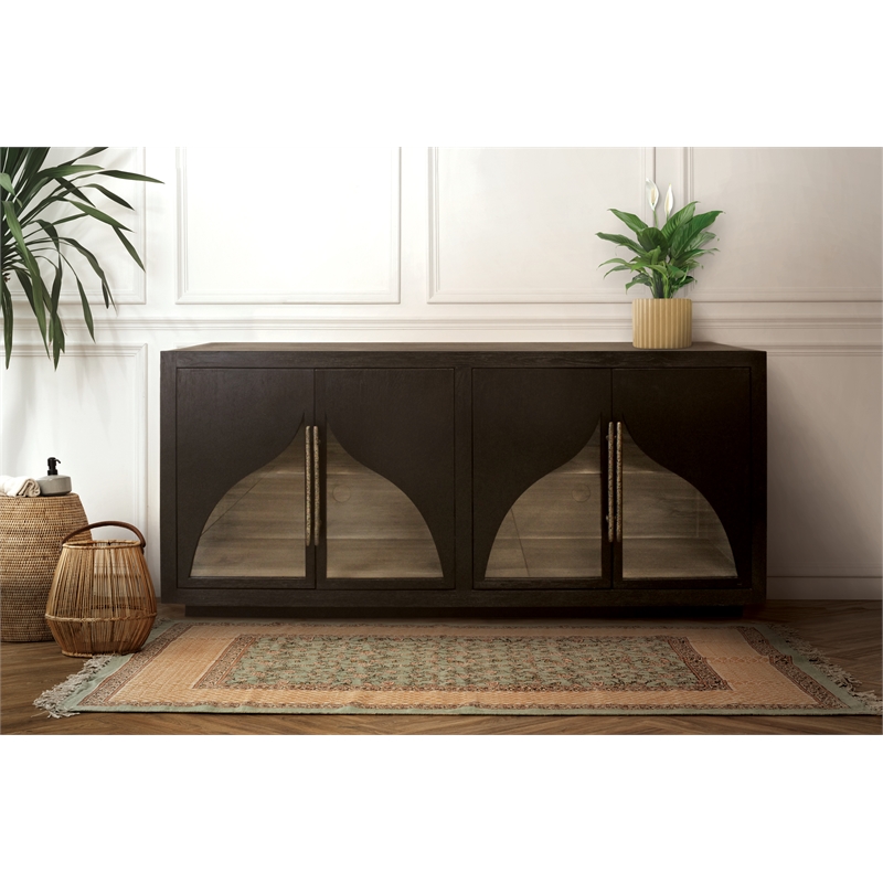 Kate 4-Door Solid Wood Sideboard with Oak Wood in a Dark Brown Finish