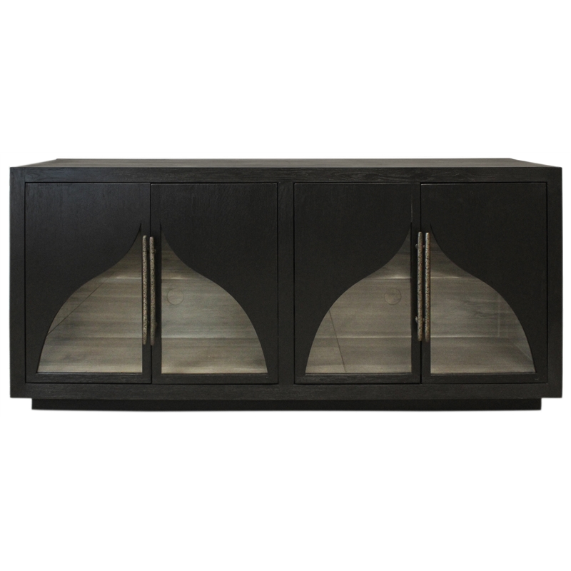 Kate 4-Door Solid Wood Sideboard with Oak Wood in a Dark Brown Finish