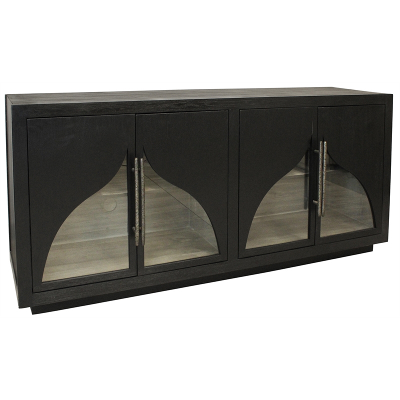 Kate 4-Door Solid Wood Sideboard with Oak Wood in a Dark Brown Finish