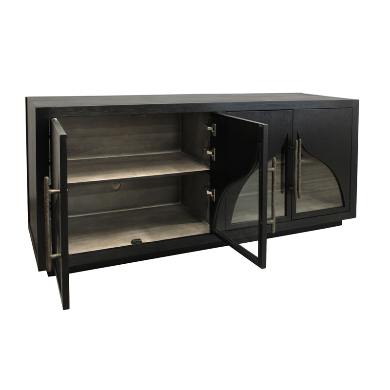 Kate 4-Door Solid Wood Sideboard with Oak Wood in a Dark Brown Finish