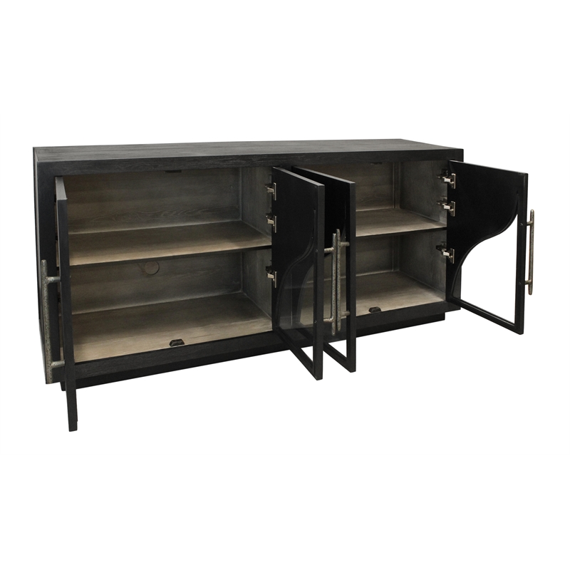 Kate 4-Door Solid Wood Sideboard with Oak Wood in a Dark Brown Finish