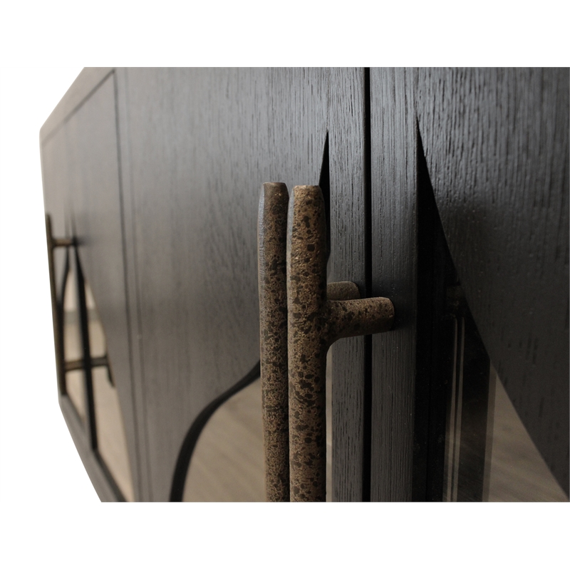 Kate 4-Door Solid Wood Sideboard with Oak Wood in a Dark Brown Finish