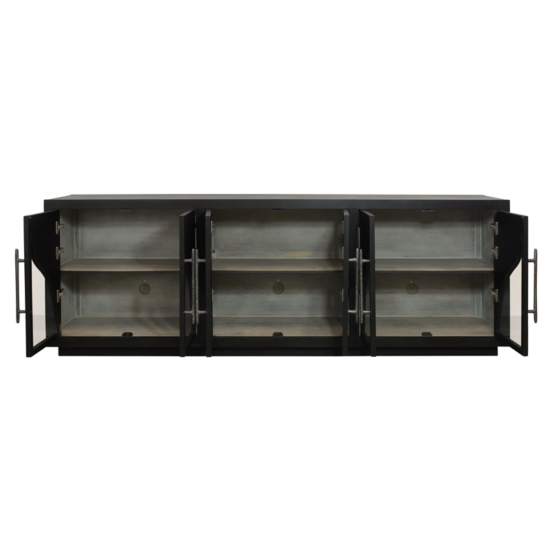 Kate 6-Door Solid Wood Sideboard with Oak Wood in a Dark Brown Finish