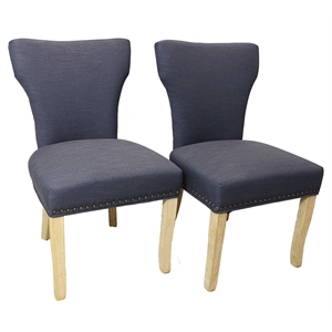 Jill Linen Fabric Side Chair Blue with Natural Legs - Set of 2