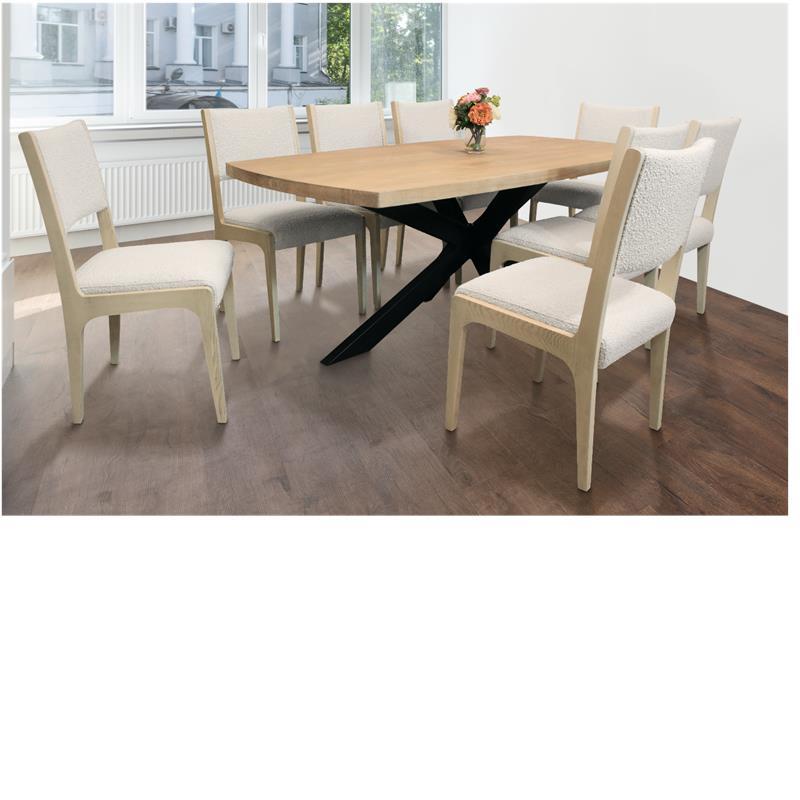 Logan 9-Piece Dining Set with 8 Ash Ivory Boucle Dining Chairs