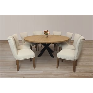 Logan 72&quot 9-Piece Dining Set with 8 Jill Dining Chairs in Ivory with Brown Legs
