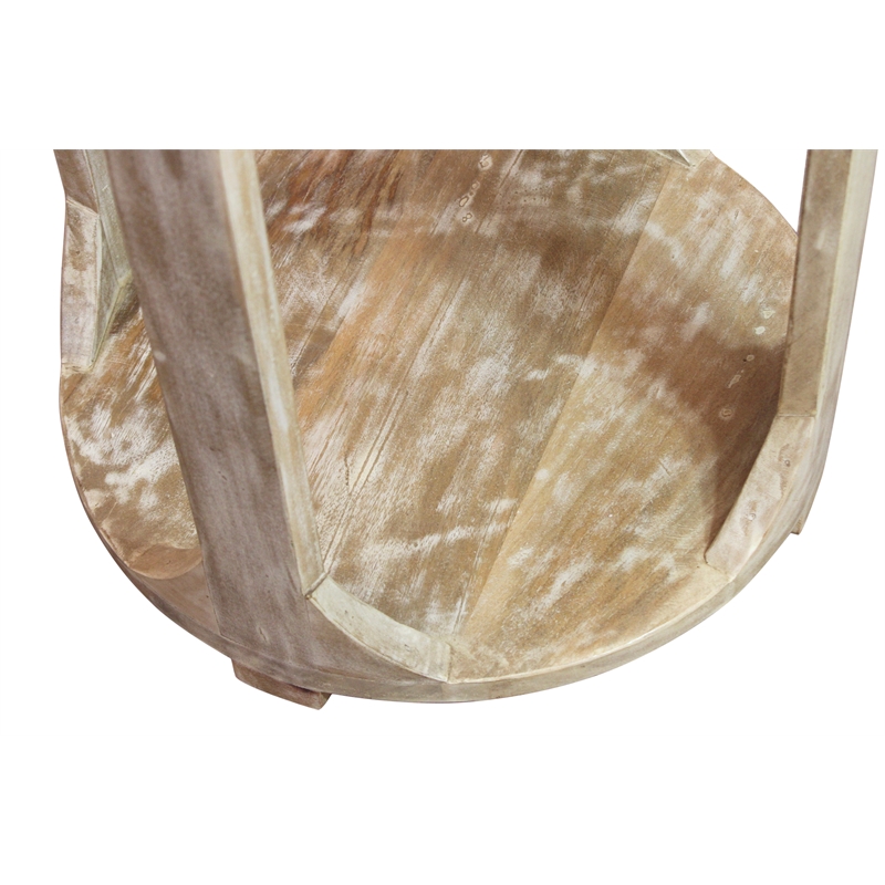 Jenna Round End Table with Shelves in Coastal Natural Solid Wood