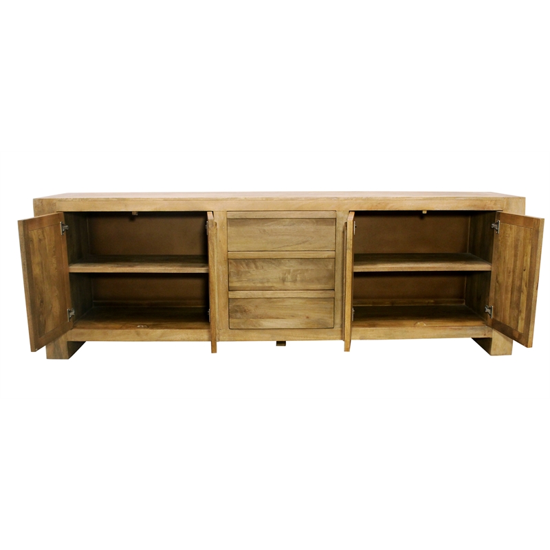 Jaden Sideboard 3 Drawers 4 Doors in Distressed Natural Finish on Solid Wood