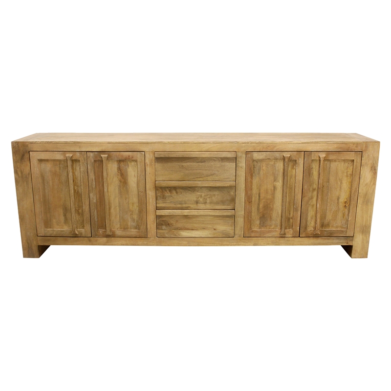 Jaden Sideboard 3 Drawers 4 Doors in Distressed Natural Finish on Solid Wood