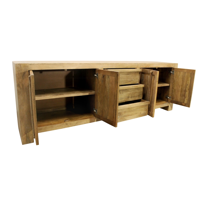 Jaden Sideboard 3 Drawers 4 Doors in Distressed Natural Finish on Solid Wood