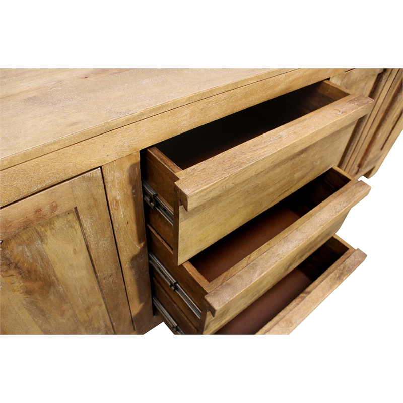 Jaden Sideboard 3 Drawers 4 Doors in Distressed Natural Finish on Solid Wood