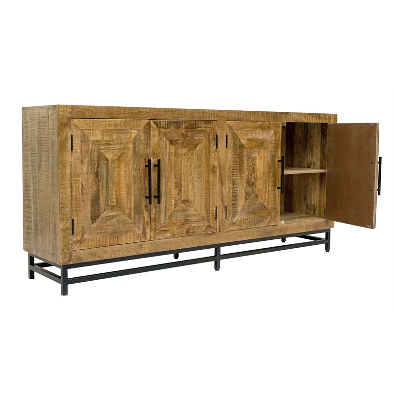 Stanton 4 Door Sideboard Solid Wood with Natural Finish on Iron Base