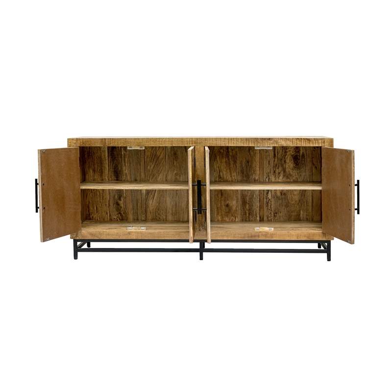 Stanton 4 Door Sideboard Solid Wood with Natural Finish on Iron Base