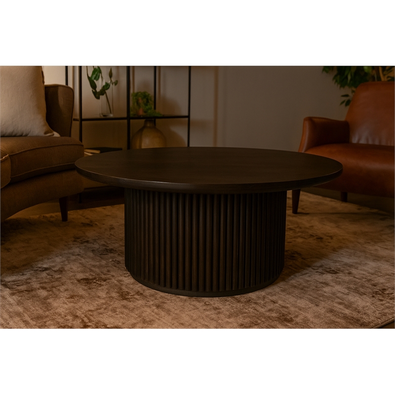 Odin Round Cocktail Table in Modern Espresso Finish on Mango Solid Wood