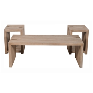 Argyle 3-Piece Cocktail Table Modern Light Ash Ivory Finish Reclaimed Solid Wood