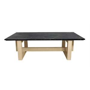 Bradford Rectangular Cocktail Table in Modern Black Marble on Solid Wood Base