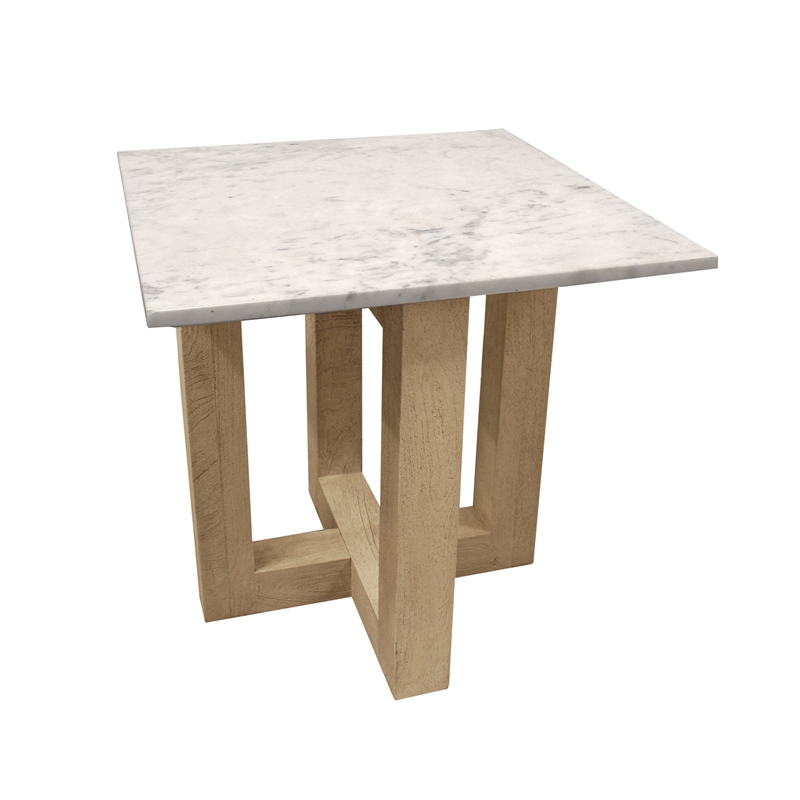 Bradford Square End Table in Modern White Marble on Solid Wood Base