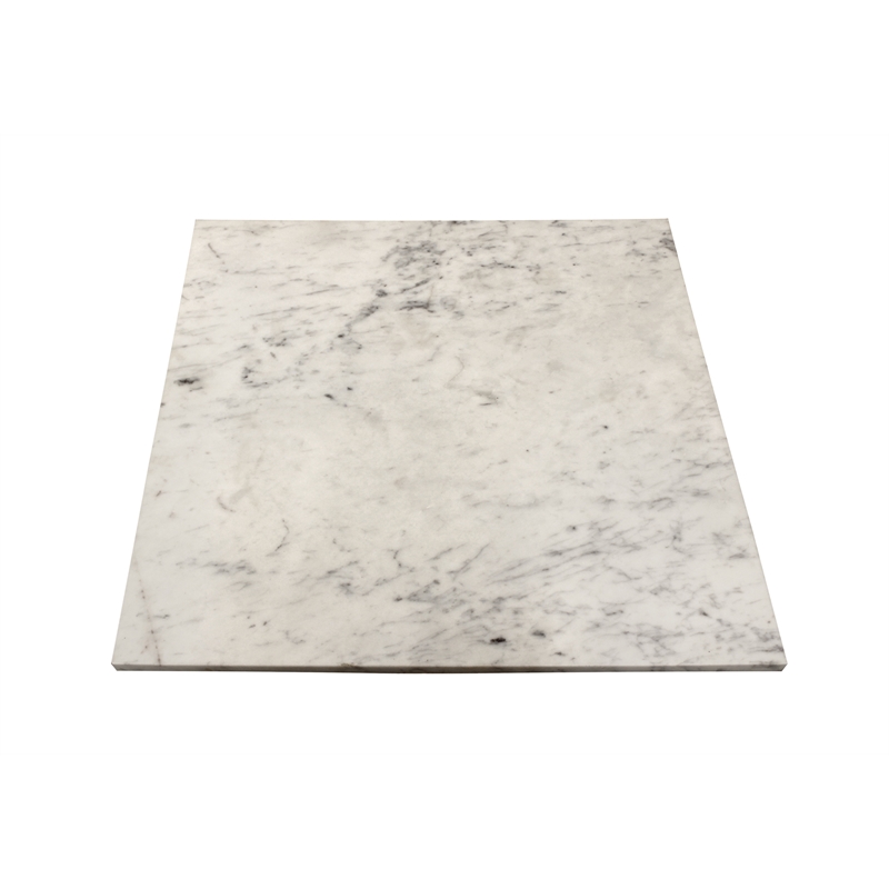 Bradford Square End Table in Modern White Marble on Solid Wood Base