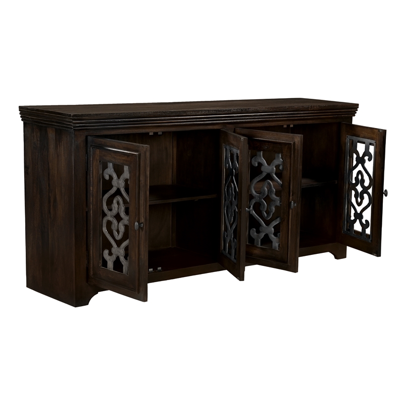 Hearst 4-Door Sideboard in Traditional Barista Brown Finish on Solid Wood