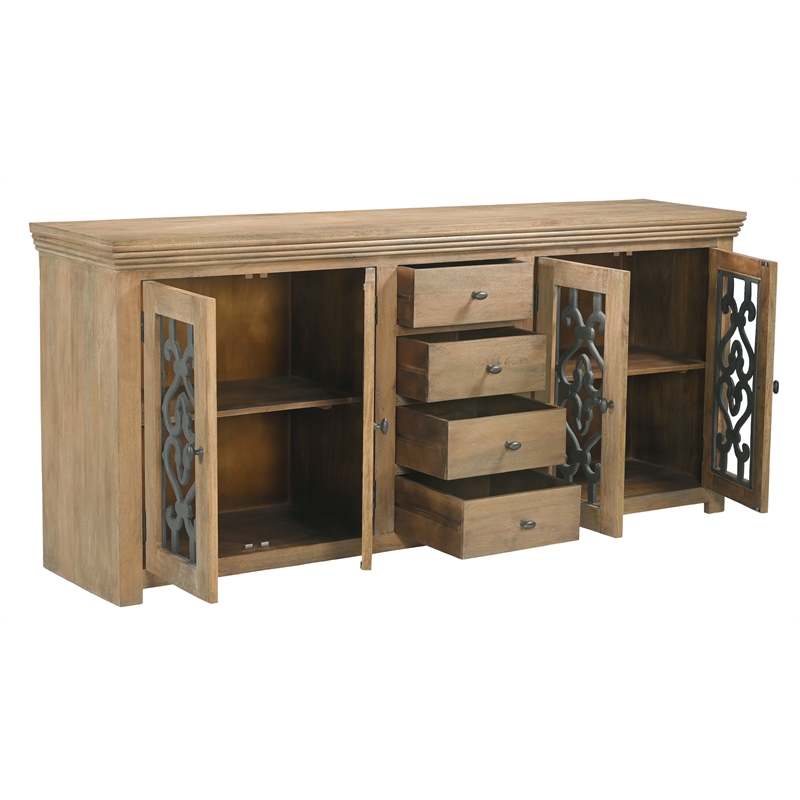 Hearst Sideboard 4-Drawer 4-Door in Traditional Natural Finish on Solid Wood