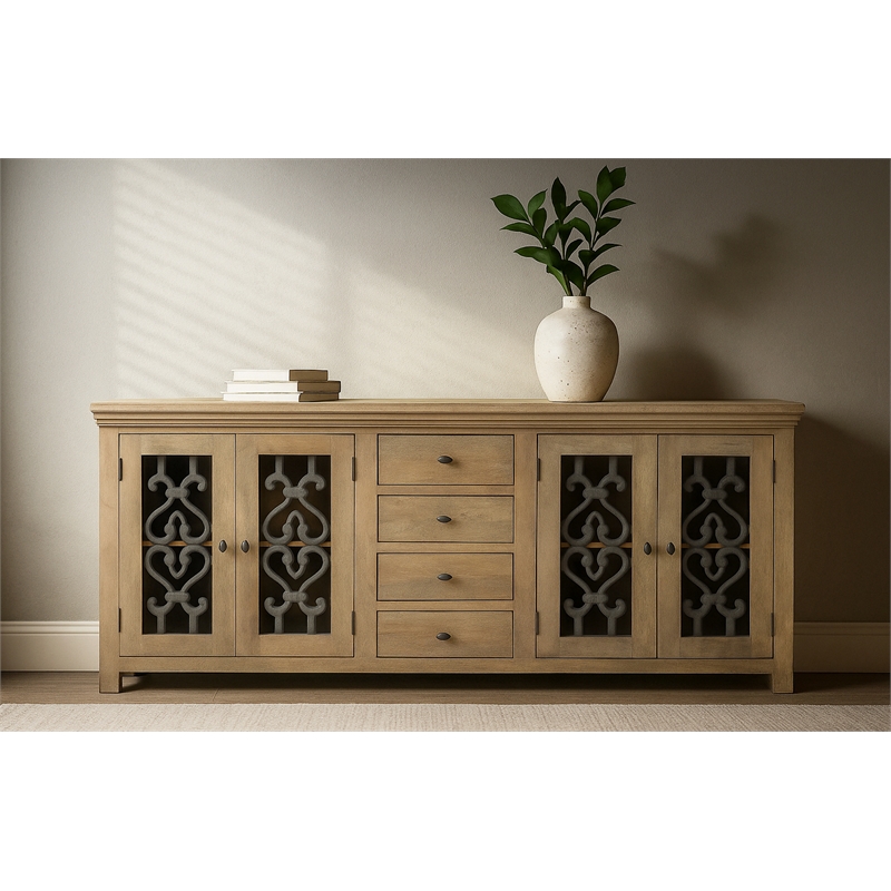 Hearst Sideboard 4-Drawer 4-Door in Traditional Natural Finish on Solid Wood