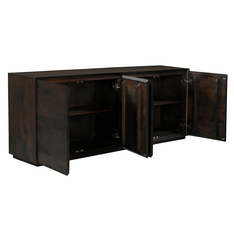 Flagstaff 4-Door Sideboard in Modern Barista Brown Finish on Solid Wood