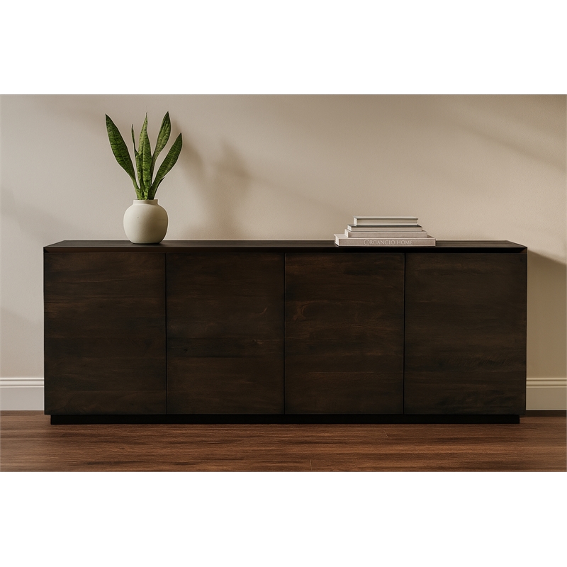 Flagstaff 4-Door Sideboard in Modern Barista Brown Finish on Solid Wood